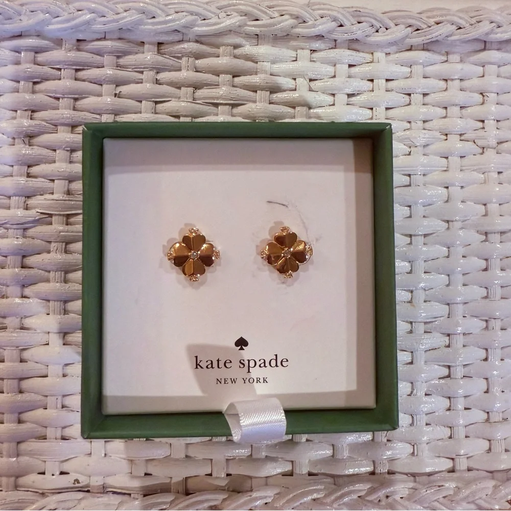Kate Spade Legacy Logo Stud Gold Floral Earrings NWT